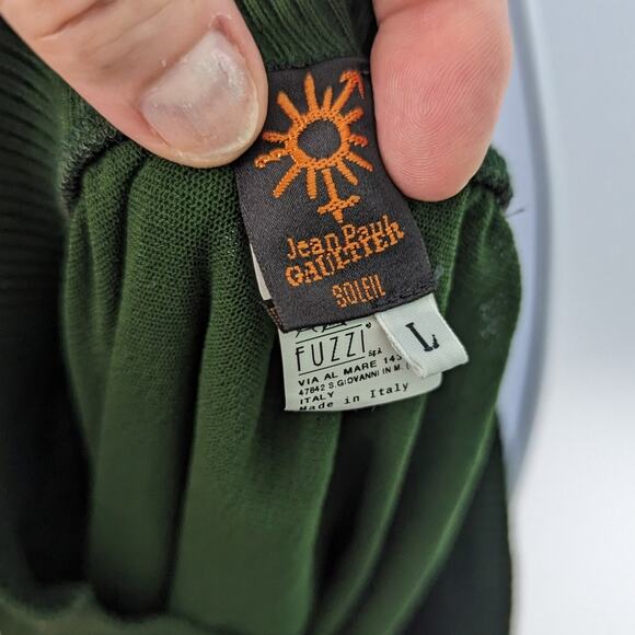 Jean Paul Gaultier Soleil Green Ruched Mesh Knit Skirt Asymmetrical VTG 90's L - Picture 5 of 12